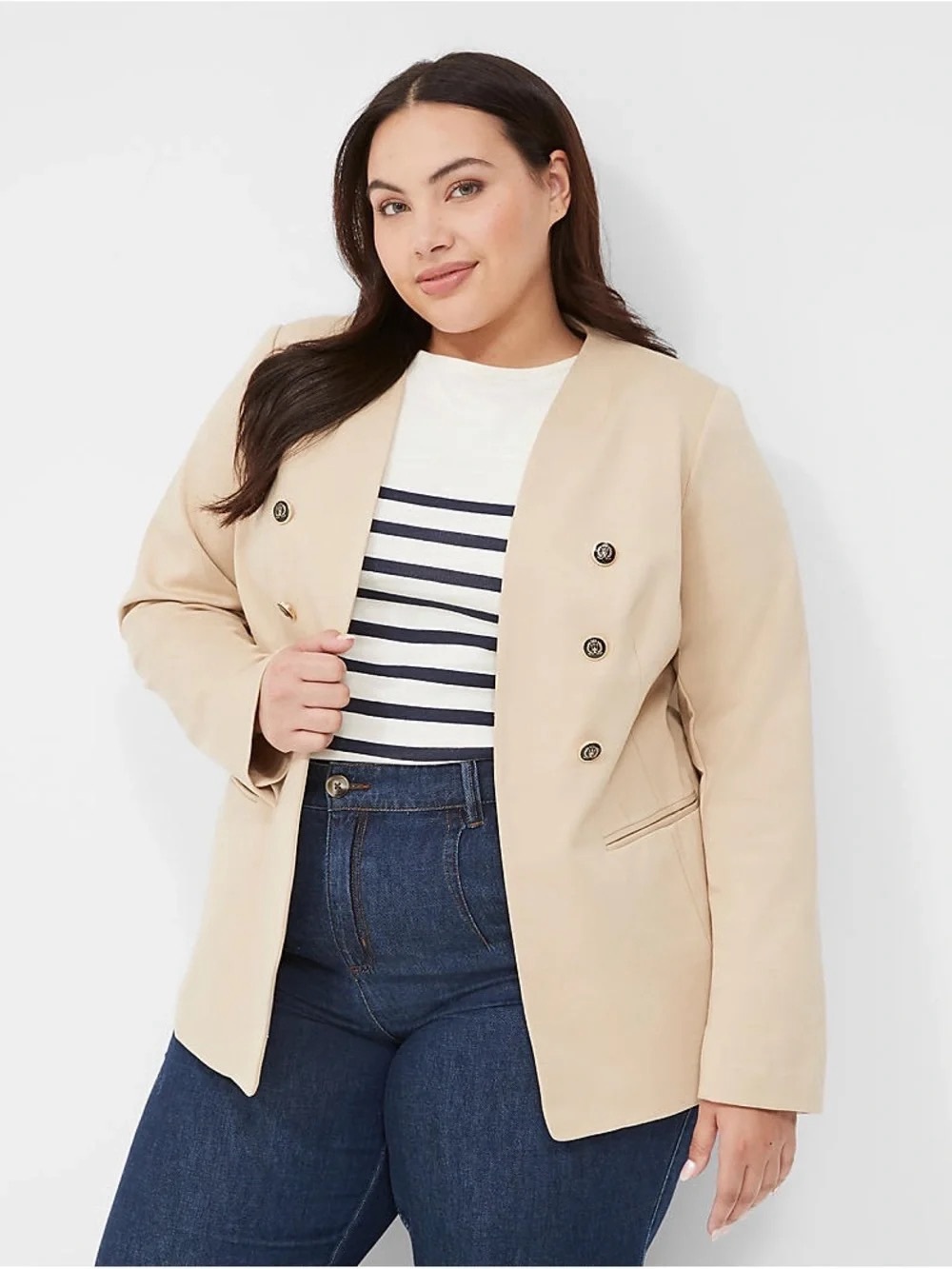 Lane Bryant Size 24 Khaki Princess Seams Ponte Collarless The Bryant Blazer